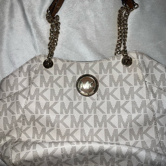 MICHAEL KORS… 3-Piece Purse Set… White, Gold, and Brown Leather…with MK Lock - Picture 2 of 13